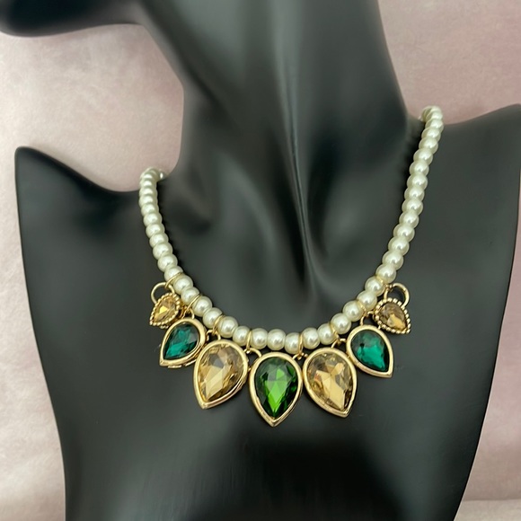 Vintage pearl and gemstone gold choker necklace